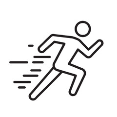 Stylized line art icon of a runner in motion with speed lines
