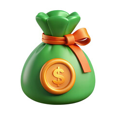 3d money bag isolated on transparent background