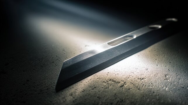 Close up of a sharp blade illuminated by dramatic lighting for artistic and editorial use