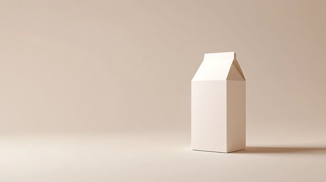 Simple minimalistic white milk box on neutral beige background