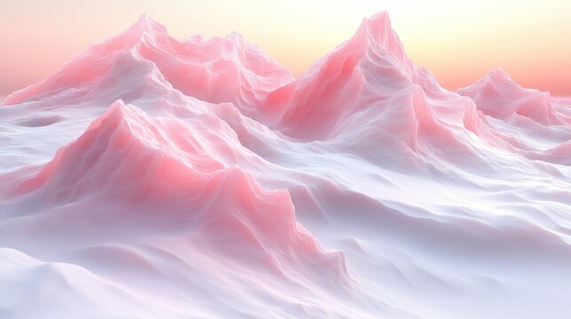 Soft Pink Mountains Above Dreamy White Snowy Landscape at Sunrise