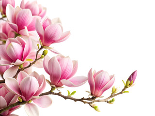 Obraz premium Delicate pink magnolia flowers blooming on a branch, isolated on transparent background
