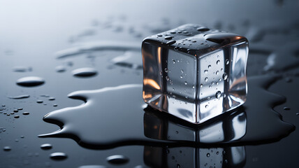 ice cube, water, wet, reflective surface, transparent, macro photography, studio lighting,