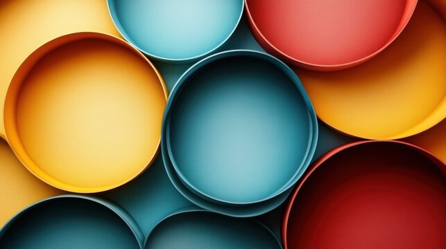 Colorful Circular Plates Arranged in a Creative Overlapping Pattern