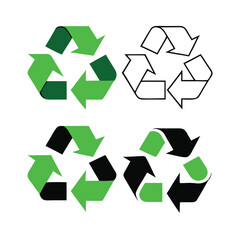 Obraz premium Vector illustration Four recycling symbols green black outline and solid white