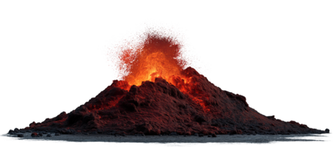 Erupting Volcano with Fiery Lava Plume isolated on a transparent background