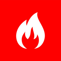 Red flame silhouette on red background. Vector flat fire symbol for heat, energy, warning and hot design concepts