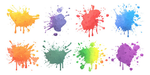 Colorful watercolor paint brush set on a white background. Isolated white background set with modern watercolor stains.