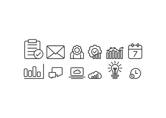 black and white line business icon set