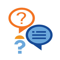 Vector illustration Orange and blue question marks with speech bubble graphic symbol