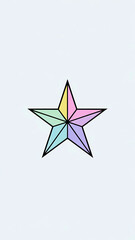 Vibrant, pastel-toned geometric star illustration with clean black outlines. Perfect for modern logos, branding, creative projects seeking playful, colorful energy and contemporary design aesthetic.