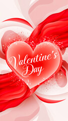 Romantic Valentine’s Day themed image featuring a glossy red heart, flowing ribbons, and sparkling particles. Perfect for love, romance, cards, banners, and greeting media.