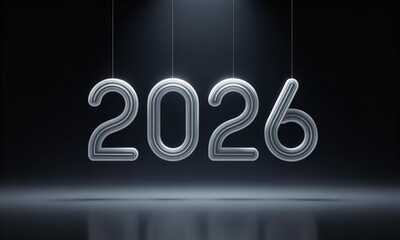 Dramatic Silver 2026 Numbers Hanging Future Vision Corporate Goals Financial Success Countdown Banner