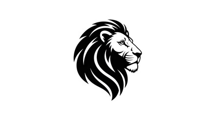 Profile of a black and white lion with a large mane facing right © alfi rudi kurniawan