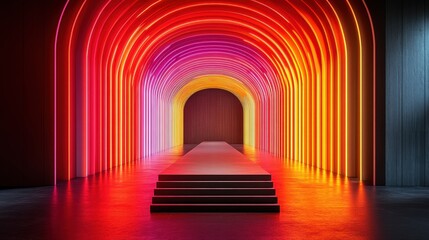 Colorful Neon Light Tunnel with Modern Design and Vibrant Atmosphere