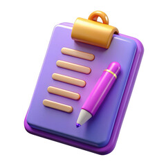 3d clipboard and pen isolated on transparent background