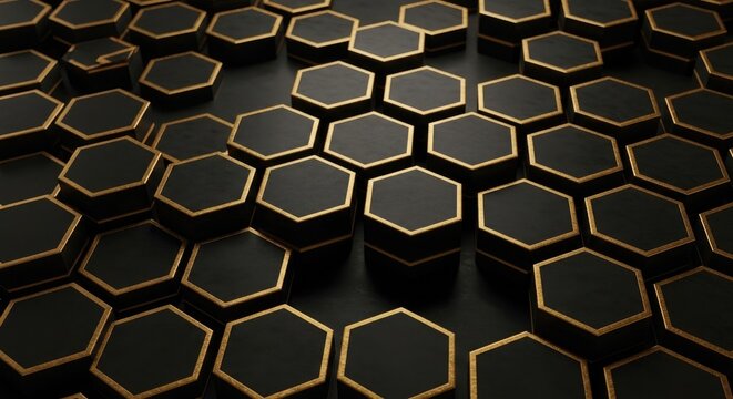 Black and Gold Hexagonal Grid Pattern geometric - Powered by Adobe