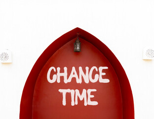 Chance time symbol. Concept word Chance time on beautiful white and red wall. Beautiful white and...