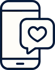 A minimalist icon of a smartphone with a heart message bubble, symbolizing communication, love, and social media interaction.