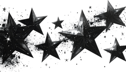 Black stars scattered across a dark background, speckled with light