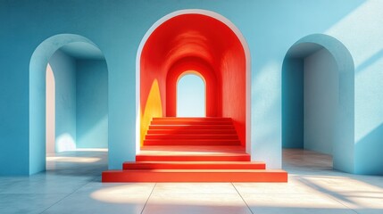 Bright Colorful Interior with Arched Doorways and Stairs