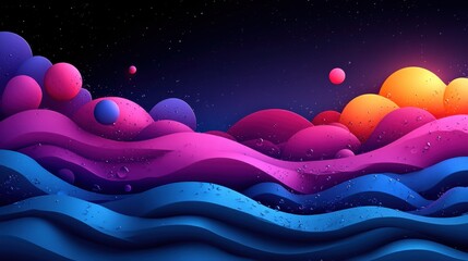 Colorful Abstract Waves and Bubbles in a Vibrant Composition
