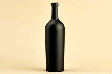 Black matte wine bottle on beige background