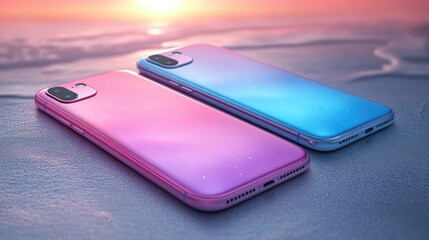 Colorful Smartphones on Elegant Background with Sunset Reflection