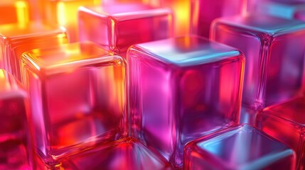 Colorful Transparent Cubes with Light Reflections in Abstract Background