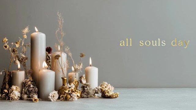 All Souls Day Candle Arrangement with Dried Flowers