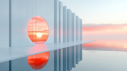 Serene Sunset Reflection at Modern Architectural Structure