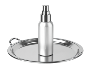 Silver spray bottle on a silver tray