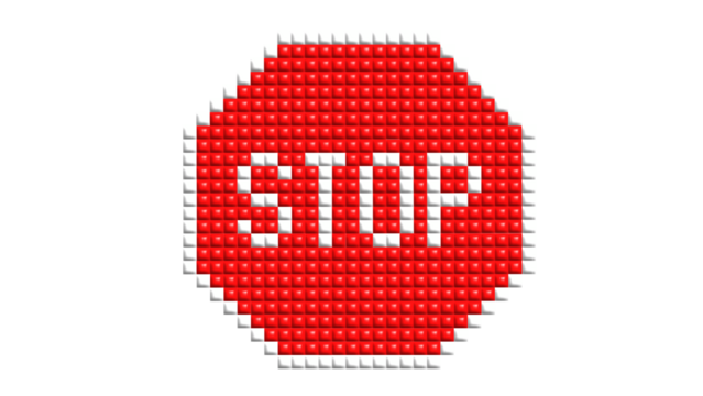 Red stop sign icon made of 3D blocks, isolated PNG with transparent background for design, web, or traffic safety projects