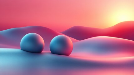 Abstract Landscape with Soft Colors and Smooth Forms at Sunset