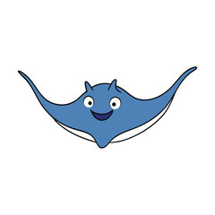 Cute cartoon manta ray swimming underwater ocean scene