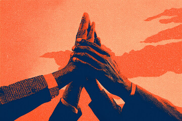 Hands of diverse people joining together