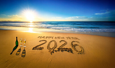 Aspettando il nuovo anno 2026 su una spiaggia tropicale	
