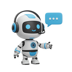 Cute robot with headset and speech bubble isolated on a transparent background