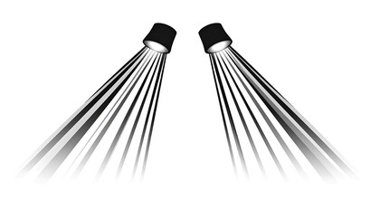 Two spotlight beams radiating outwards against a black background
