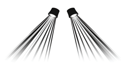 Two spotlight beams radiating outwards against a black background