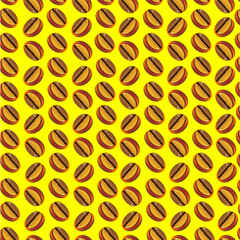 Coffee bean pattern. Roasted coffee bean pattern background. Seamless pattern of coffee bean illustration. Golden coffee beans pattern for 