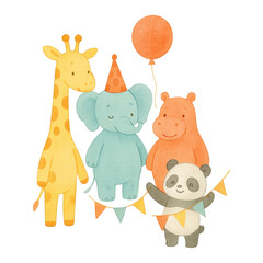 Naklejka premium PNG Cute animals celebrating together.