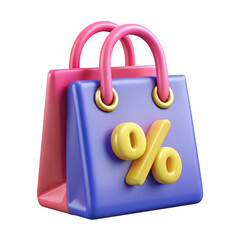 3d shopping bag with percentage sign isolated on transparent background
