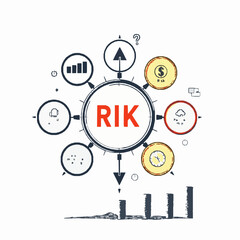 Business concept diagram with R I K text and icons