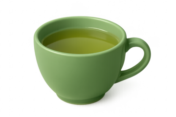 Green tea drink in ergonomic mug on transparent background