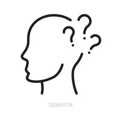 Dementia line icon. Human psyche, disease symbol. Diagnosis sign. Psychology concept. Isolated on a white background. Editable stroke. Flat design. Vector illustration.