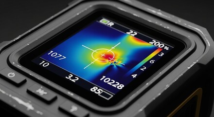 Advanced thermal imaging device displays heat map data with precise readings for critical analysis and inspection