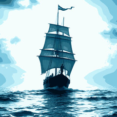 Tall ship sailing on choppy blue ocean waves sailing ship