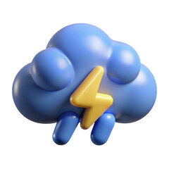 3d storm cloud with lightning isolated on transparent background