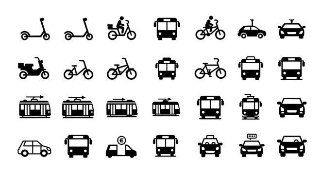 Public and Personal Transportation Vector Glyph Icon Set